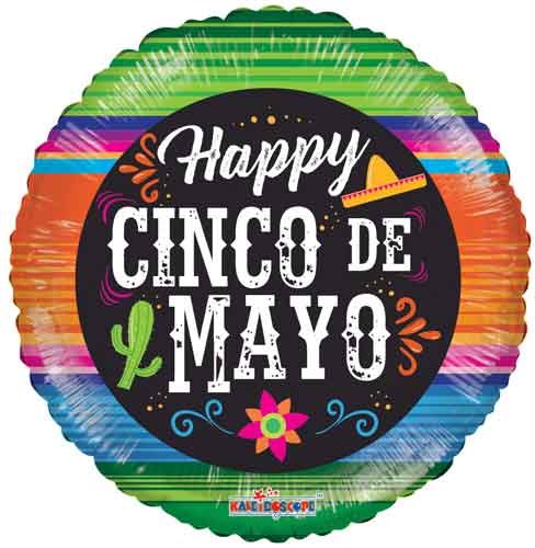 Happy Cinco De Mayo Round • Standard Size 18&quot; Mylar Helium Balloon