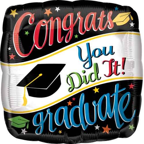 Black/Colorful Congrats You Did It Graduate Square • Standard Size 18" Mylar Helium Balloon