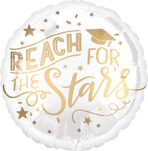 Gold/White Elegant Reach For The Stars Round • Standard Size 18" Mylar Helium Balloon