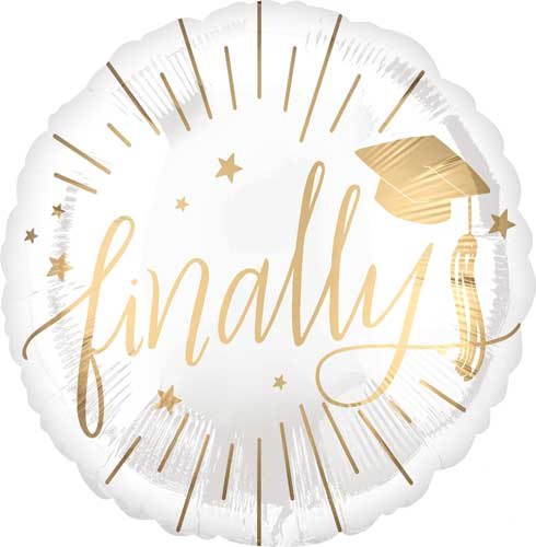 Gold/White Elegant Finally Round • Standard Size 18" Mylar Helium Balloon