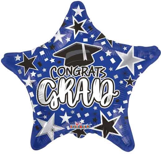 School Spirit, Congrats Grad Star Shape, Blue • Standard Size 18" Mylar Helium Balloon