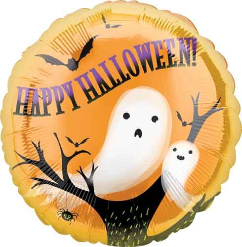 Haunted Forest Ghost, Happy Halloween Round • Standard Size 18" Mylar Helium Balloon