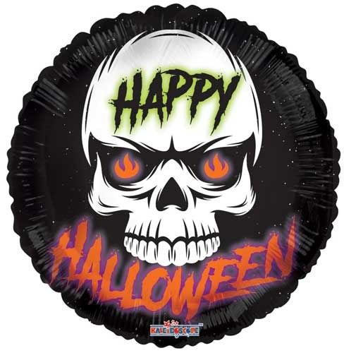 Badass Skull, Happy Halloween Round • Standard Size 18" Mylar Helium Balloon
