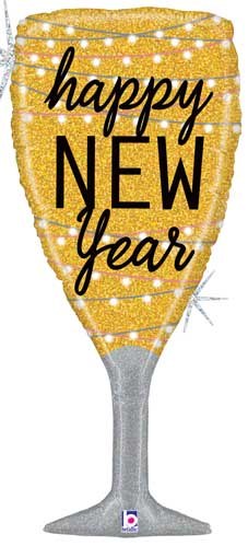 Happy New Year, Champagne Holographic Flute • Jumbo 37" Mylar Helium Balloon