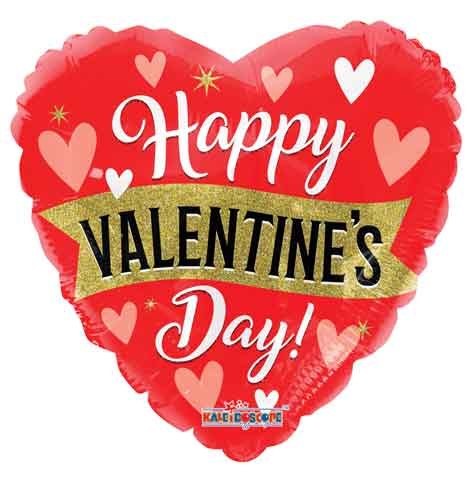 Happy Valentine's Day, Holographic Heart w/ Banner • Standard Size 18" Mylar Helium Balloon