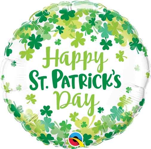 Standard Size Happy St. Patrick's Day Clovers Mylar ~ 18"