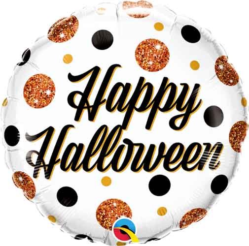 Happy Hallowee, Glitter Dots Round • Standard 18" Mylar Helium Balloon
