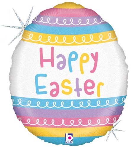 Happy Easter, Holographic Pastel Egg Shape • Jr. Jumbo 26" Mylar Helium Balloon