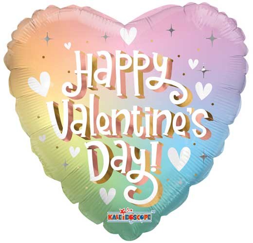 Happy Valentine's Day, Pastel Heart Shape • Standard Size 18" Mylar Helium Balloon