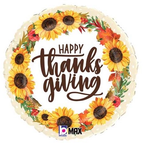 Happy Thanksgiving, Sunflower Bounty • Standard Size 18" Mylar Helium Balloon