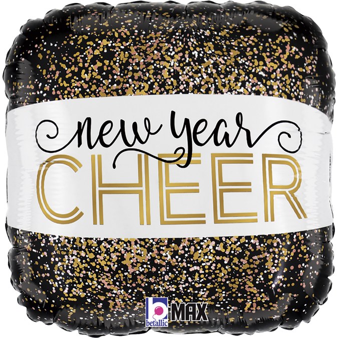 New Year Cheer, Metallic Confetti • Standard Size 18" Mylar Helium Balloon