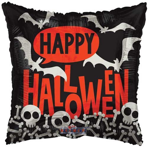 Graveyard Bats, Happy Halloween Square • Standard Size 18" Mylar Helium Balloon