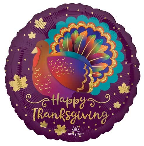 Happy Thanksgiving, Jewel Turkey • Standard Size 18" Mylar Helium Balloon