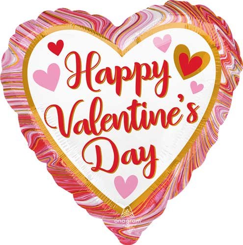 Happy Valentine's Day, Marbled Heart • Standard Size 18" Mylar Helium Balloon