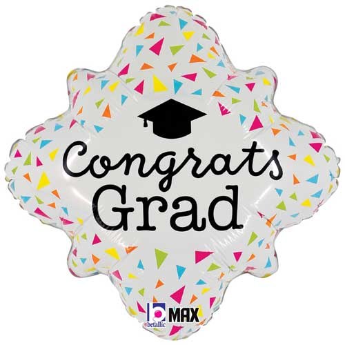 Colorful/Neon Confetti, Congrats Grad Frame • Standard Size 18" Mylar Helium Balloon