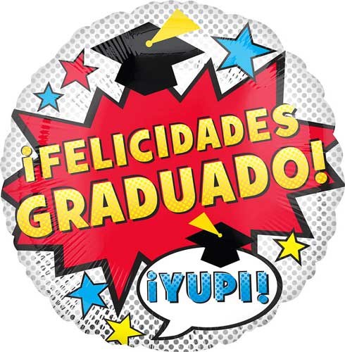 Spanish, Happy Graduation Round • Standard Size 18" Mylar Helium Balloon