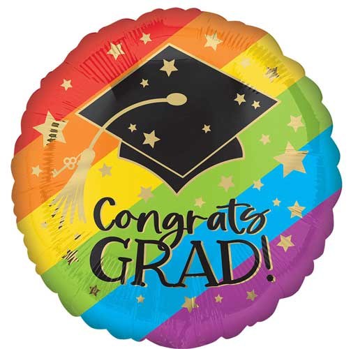 Colorful Bold Stripes, Congrats Grad Round • Standard Size 18" Mylar Helium Balloon