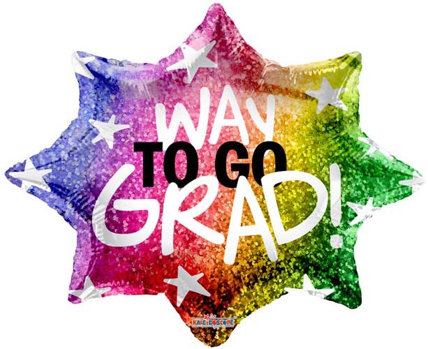 Colorful Way To Go Grad Burst Shape • Standard Size 18" Mylar Helium Balloon