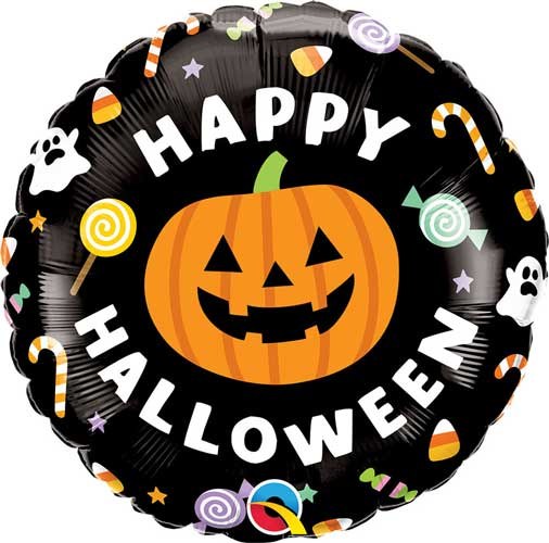 Jack-O-Lantern, Happy Halloween Round • Standard Size 18" Mylar Helium Balloon