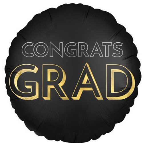 Black/Gold Congrats Grad Minimal Satin Round • Standard Size 18" Mylar Helium Balloon