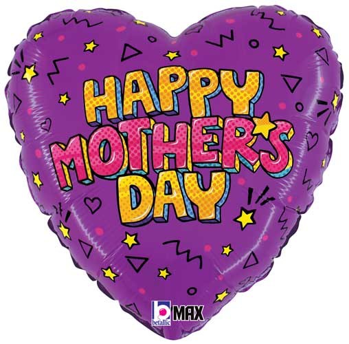 Comic Supermom Heart Shape, Happy Mother's Day • Standard Size 18" Mylar Helium Balloon
