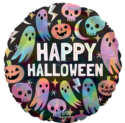 Iridescent Spooks, Happy Halloween Round • Standard Size 18" Mylar Helium Balloon