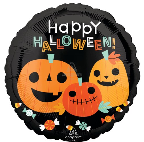 Jack-O-Lantern, Happy Halloween Round • Standard Size 18" Mylar Helium Balloon