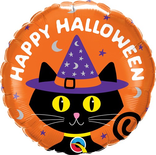 Cat, Happy Halloween Round • Standard Size 18" Mylar Helium Balloon