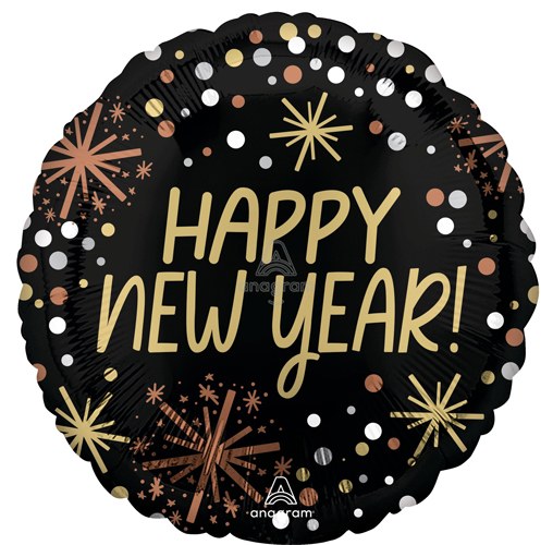 Happy New Year, Confetti Retro • Standard Size 18" Mylar Helium Balloon