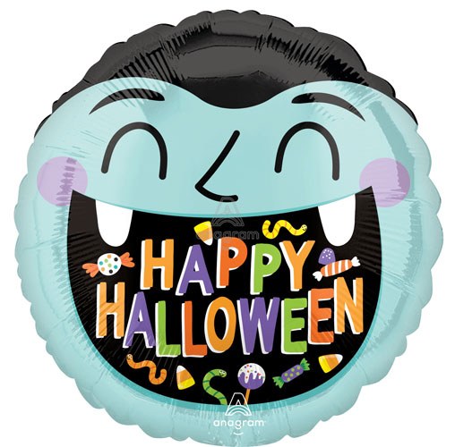 Monster Face, Happy Halloween Round • Standard Size 18" Mylar Helium Balloon