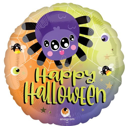 Cute Spider, Happy Halloween Round • Standard Size 18" Mylar Helium Balloon
