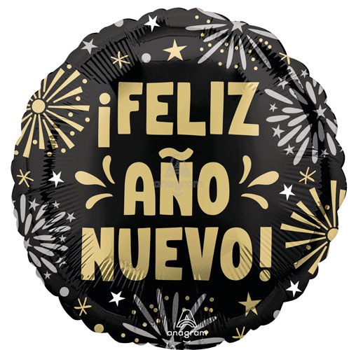 Feliz Año Nuevo, Fuegos Artificiales • Standard Size 18" Mylar Helium Balloon