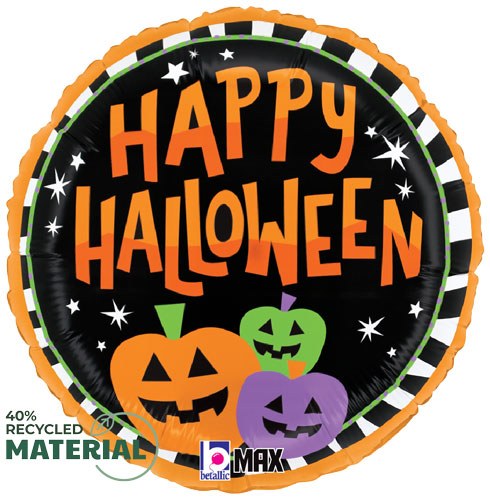Jacks &amp; Stripes, Happy Halloween Round • Standard Size 18" Mylar Helium Balloon