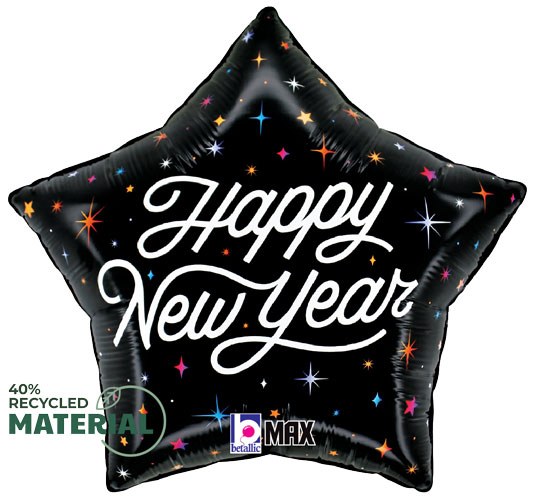 Happy New Year, Shimmering Star • Standard Size 18" Mylar Helium Balloon