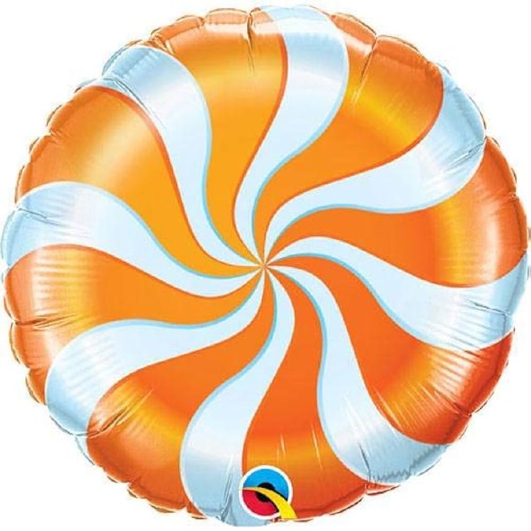 Candy Swirl, Orange • Standard Size 18" Mylar Helium Balloon