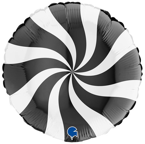Candy Swirl, Black • Standard Size 18" Mylar Helium Balloon