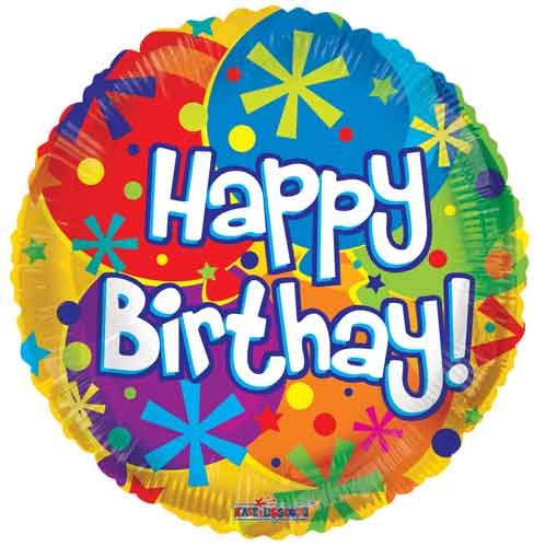 Colorful Retro Patterns Happy Birthday Round • Standard Size 18" Mylar Helium Balloon