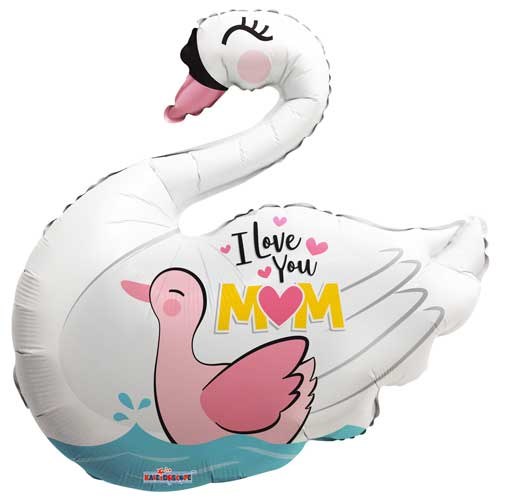 Love You Mom, Swan Shape • Jumbo 28" Mylar Helium Balloon