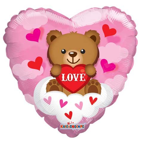 Teddy Bear Love Heart Shape • Standard Size 18" Mylar Helium Balloon