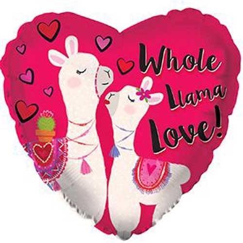 Whole Llama Love Heart Shape • Standard Size 18" Mylar Helium Balloon