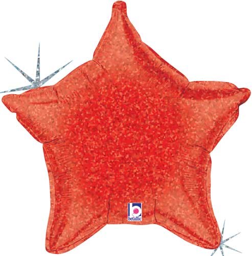 Star Shape • 18" Standard Size Mylar Helium Balloon • RED HOLOGRAPHIC