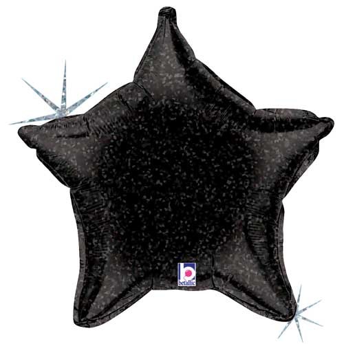 Star Shape • 18" Standard Size Mylar Helium Balloon • BLACK HOLOGRAPHIC