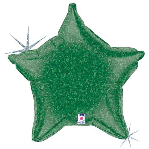 Star Shape • 18" Standard Size Mylar Helium Balloon • GREEN HOLOGRAPHIC