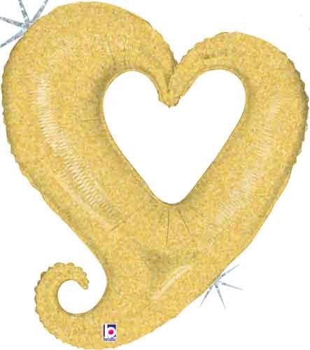 Heart Open Shape • 36" Jumbo Mylar Helium Balloon • HOLOGRAPHIC GOLD