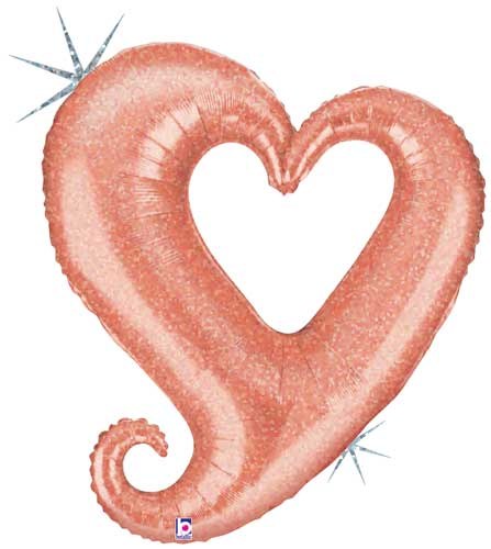 Heart Open Shape • 36" Jumbo Mylar Helium Balloon • HOLOGRAPHIC ROSE GOLD