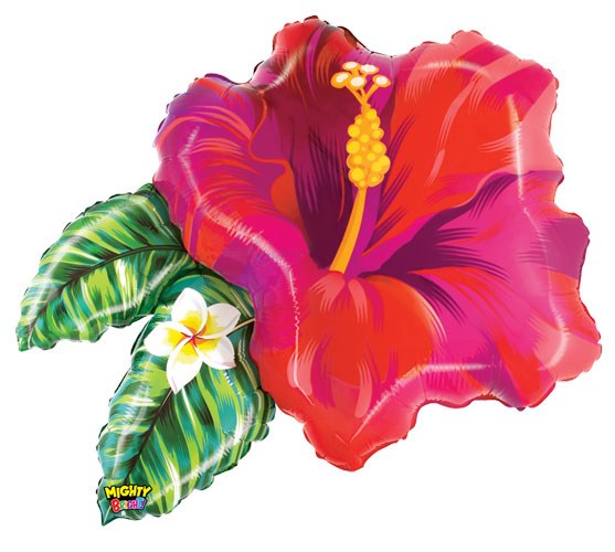 Flower, Tropical Hibiscus Red Shape • Jumbo 30" Mylar Helium Balloon