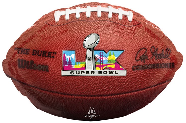 Superbowl LX Football Shape • Standard Size 18" Mylar Helium Balloon