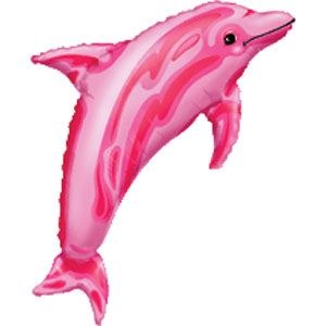 Ocean, Dolphin Shape Pink • Jumbo 37" Mylar Helium Balloon