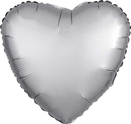 Heart Shape • 18" Standard Size Mylar Helium Balloon • SILVER, PLATINUM SATIN