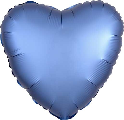Heart Shape • 18" Standard Size Mylar Helium Balloon • BLUE, AZURE SATIN